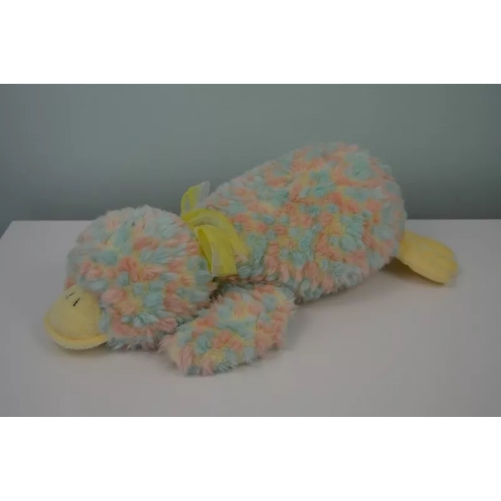 Golden Bear Co. Duck Plush Stuffed Animal Toy Pink Blue Yellow Bow Lying Down